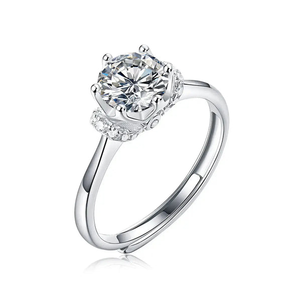 Lovcia Wedding Moissanite CZ Rose Flower 925 Sterling Silver Adjustable Ring-Rings-1 ct ( Certificate Included )-1 ct ( Certificate Included )