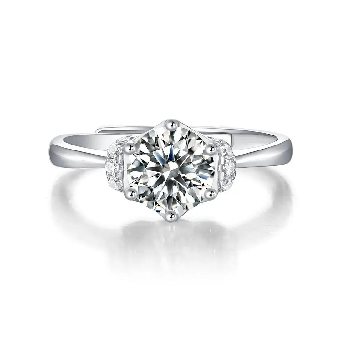Lovcia Wedding Moissanite CZ Rose Flower 925 Sterling Silver Adjustable Ring-Rings-1 ct ( Certificate Included )-1 ct ( Certificate Included )
