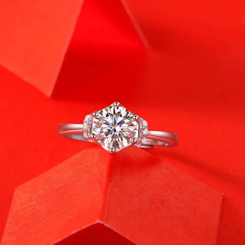 Lovcia Wedding Moissanite CZ Rose Flower 925 Sterling Silver Adjustable Ring-Rings-1 ct ( Certificate Included )-1 ct ( Certificate Included )