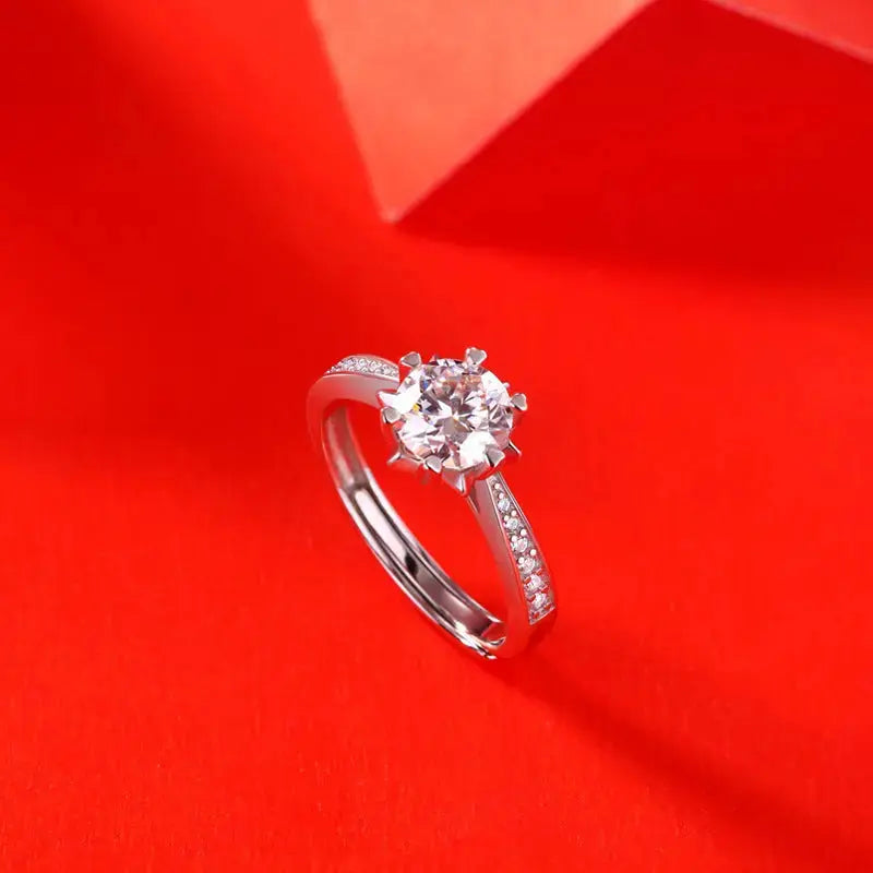 Lovcia Wedding Moissanite CZ Snowflake 925 Sterling Silver Adjustable Ring-Rings-1 Carat (Ring Only)-1 Carat (Ring Only)