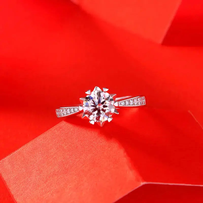 Lovcia Wedding Moissanite CZ Snowflake 925 Sterling Silver Adjustable Ring-Rings-1 Carat (Ring Only)-1 Carat (Ring Only)