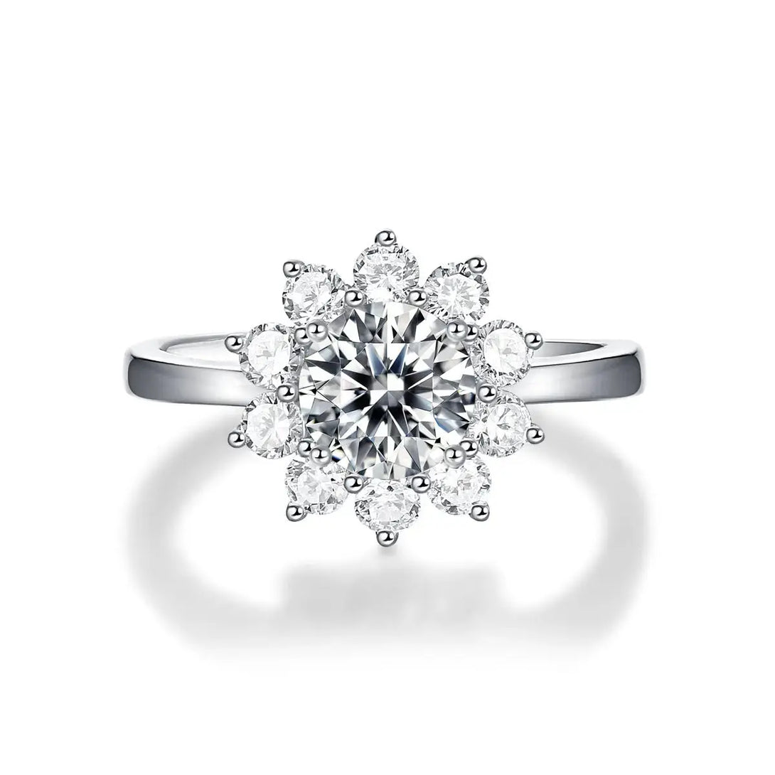 Lovcia Wedding Moissanite CZ Sunflower 925 Sterling Silver Adjustable Ring-Rings-1 Carat (Certificate Included)-1 Carat (Certificate Included)