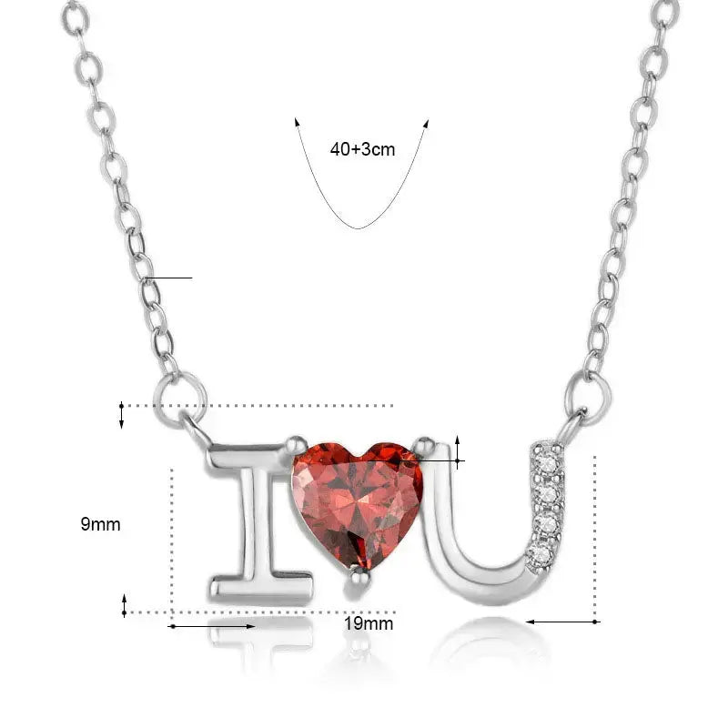 Lovcia Wedding Red CZ I Love You Letters 925 Sterling Silver Necklace-Necklaces-Silver-Silver
