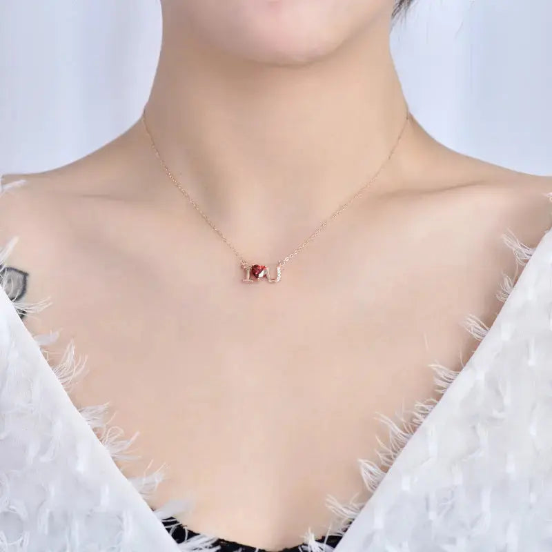 Lovcia Wedding Red CZ I Love You Letters 925 Sterling Silver Necklace-Necklaces-Silver-Silver