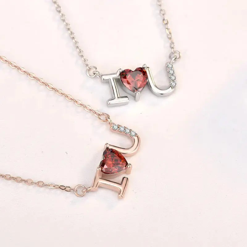Lovcia Wedding Red CZ I Love You Letters 925 Sterling Silver Necklace-Necklaces-Silver-Silver