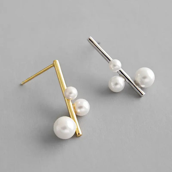Lovcia Wedding Shell Pearls Chandelie 925 Sterling Silver Stud Earrings-Earrings-Rhodium-Rhodium
