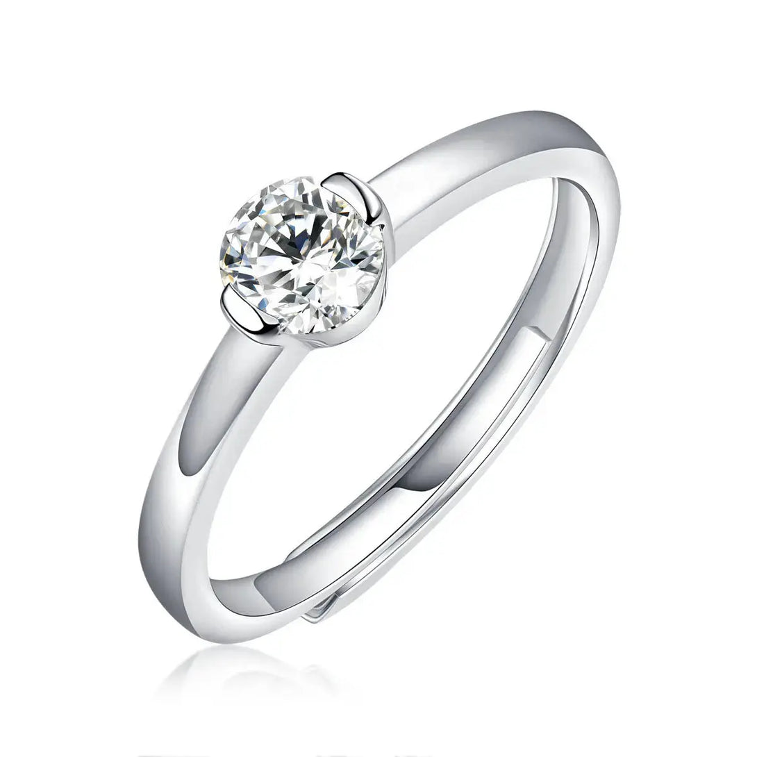 Lovcia Wedding Single Moissanite CZ Round 925 Sterling Silver Adjustable Ring-Rings-0.5 Carat (Certificate Included)-0.5 Carat (Certificate Included)