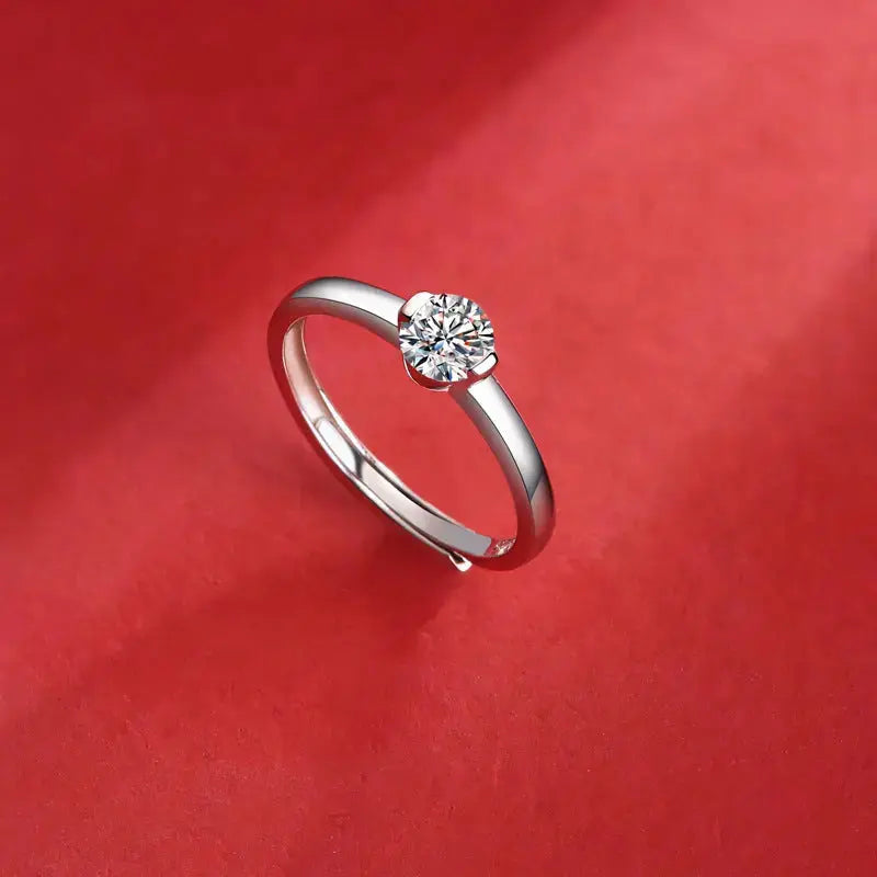 Lovcia Wedding Single Moissanite CZ Round 925 Sterling Silver Adjustable Ring-Rings-0.5 Carat (Certificate Included)-0.5 Carat (Certificate Included)