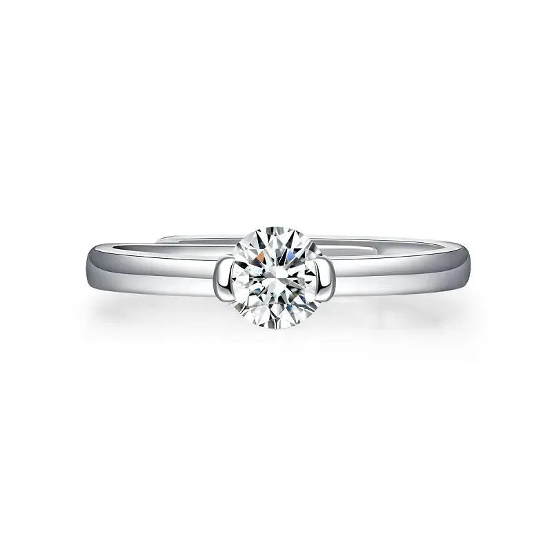 Lovcia Wedding Single Moissanite CZ Round 925 Sterling Silver Adjustable Ring-Rings-0.5 Carat (Certificate Included)-0.5 Carat (Certificate Included)