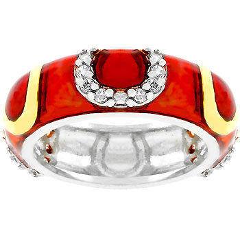 Lovcia Western Chic Pink Enamel Horseshoe Ring with Cubic Zirconia-Rings-5-5