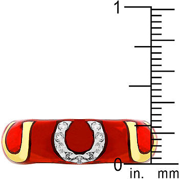Lovcia Western Chic Pink Enamel Horseshoe Ring with Cubic Zirconia-Rings-5-5