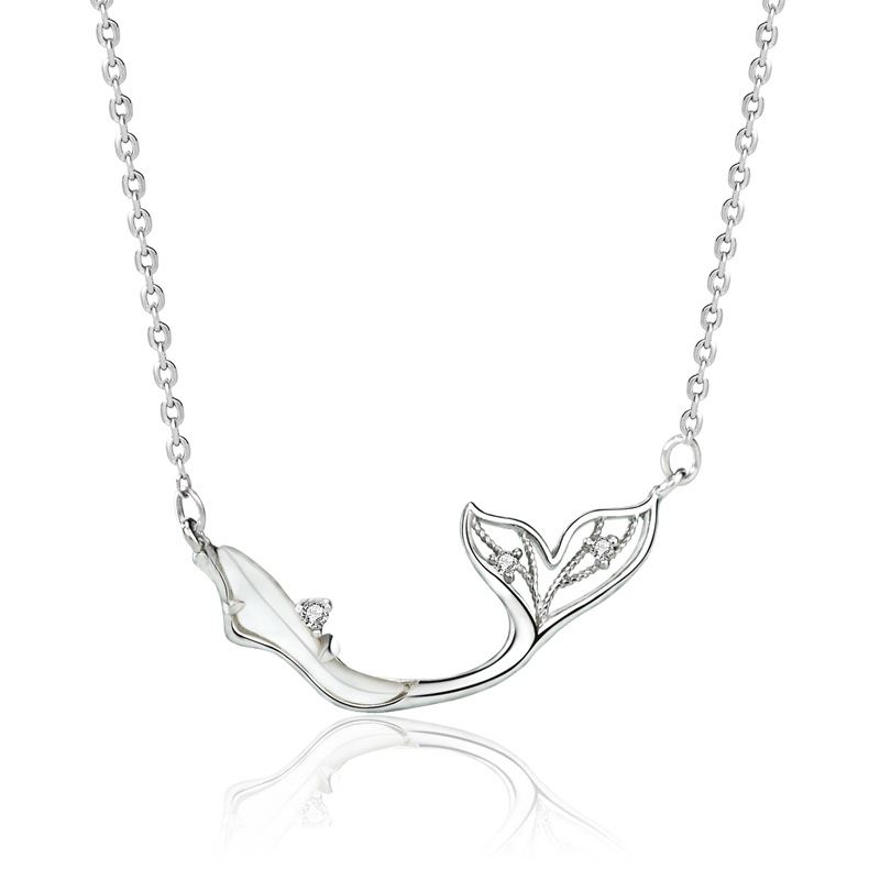 Lovcia Whale Tail Necklace 925 Silver Mother Of Pearl CZ-Necklaces-