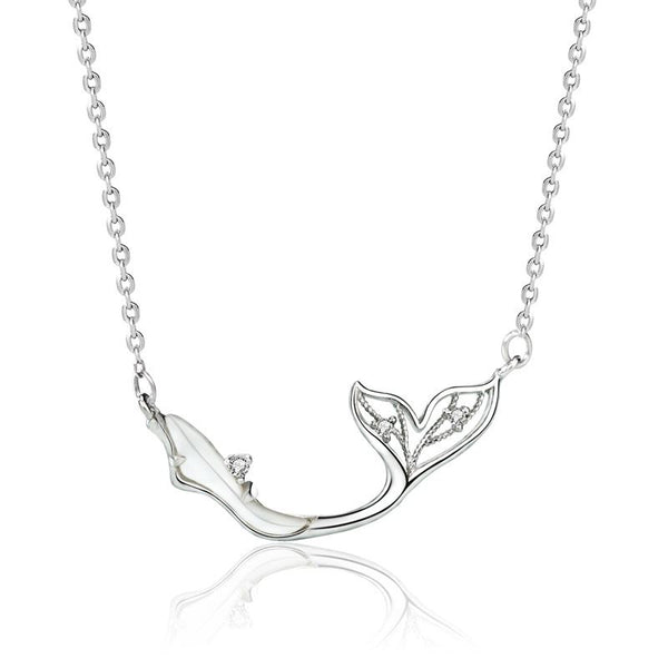 Lovcia Whale Tail Necklace 925 Silver Mother Of Pearl CZ-Necklaces-
