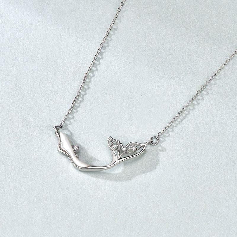 Lovcia Whale Tail Necklace 925 Silver Mother Of Pearl CZ-Necklaces-