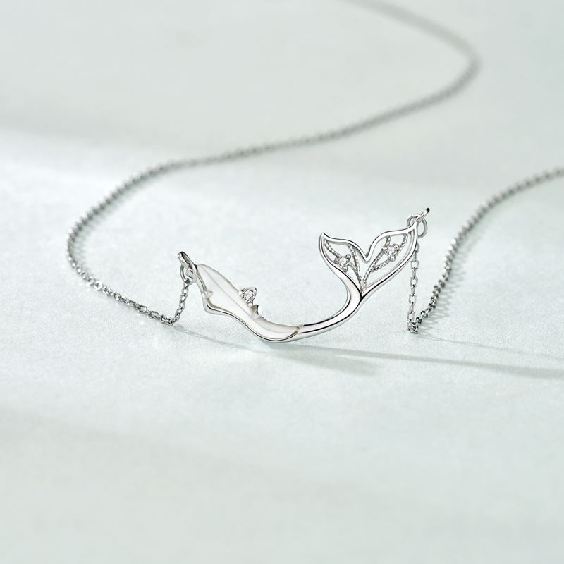 Lovcia Whale Tail Necklace 925 Silver Mother Of Pearl CZ-Necklaces-
