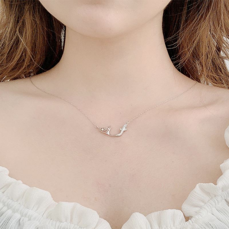 Lovcia Whale Tail Necklace 925 Silver Mother Of Pearl CZ-Necklaces-