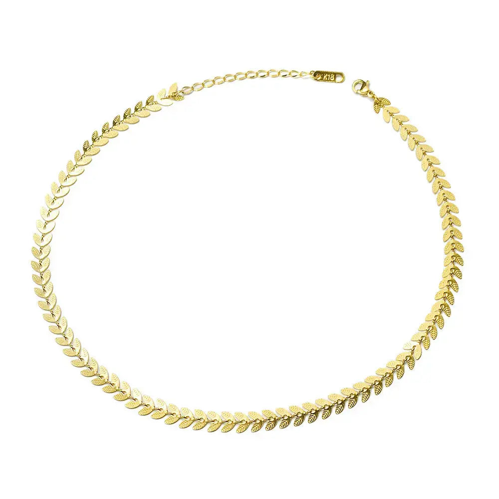 LOVCIA Wheat Leaves Phoenix Tail Necklace Pearl Earrings Jewelry, Titanium Steel Plated 18K Gold Color Protection