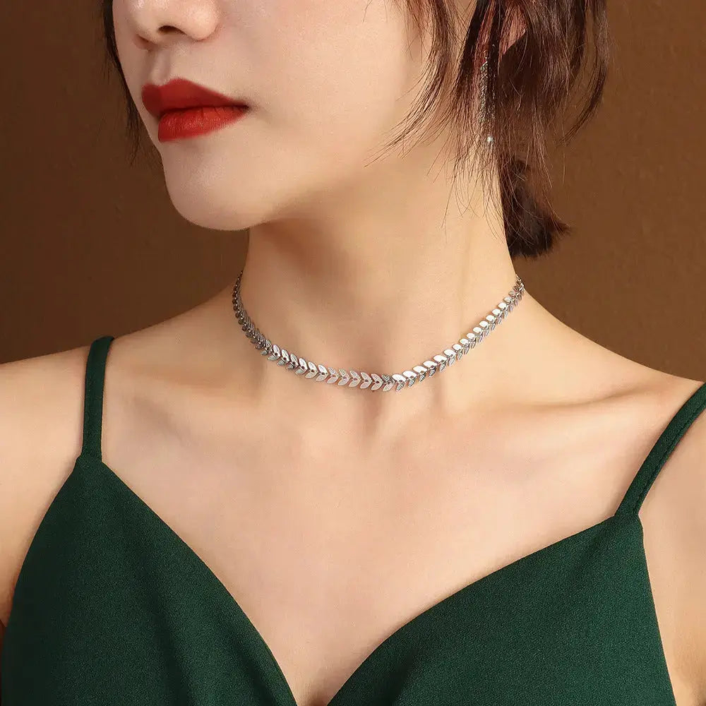 LOVCIA Wheat Leaves Phoenix Tail Necklace Pearl Earrings Jewelry, Titanium Steel Plated 18K Gold Color Protection