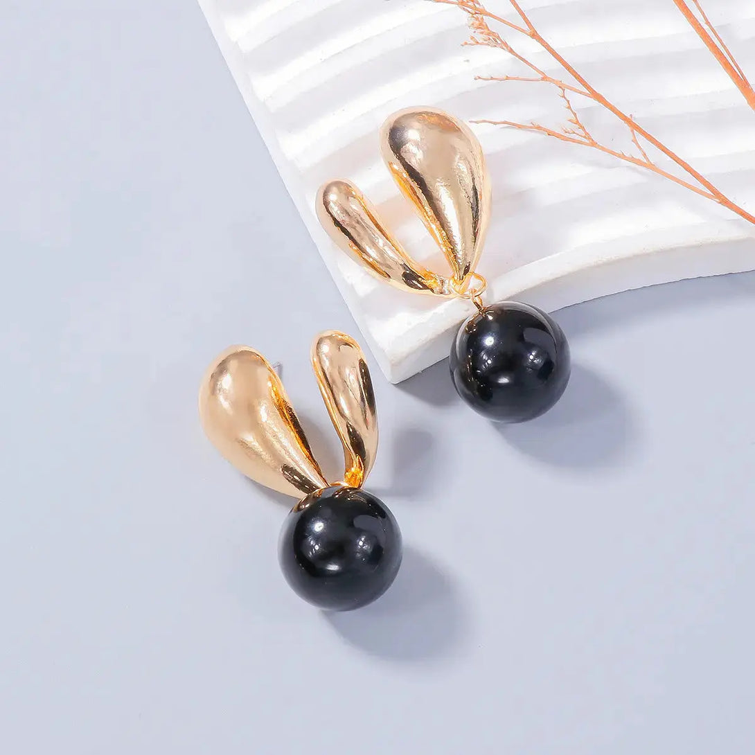 Lovcia Whimsical Bunny Charm Alloy Earrings for Women-Earrings-Black-One Size-Black