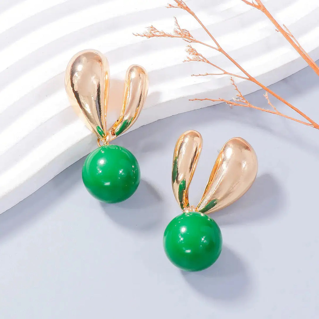 Lovcia Whimsical Bunny Charm Alloy Earrings for Women-Earrings-Green-One Size-Green