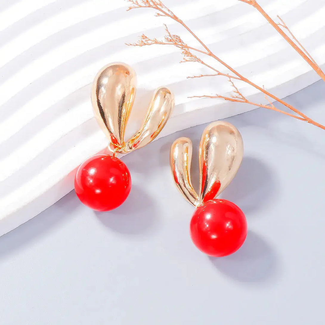 Lovcia Whimsical Bunny Charm Alloy Earrings for Women-Earrings-Red-One Size-Red