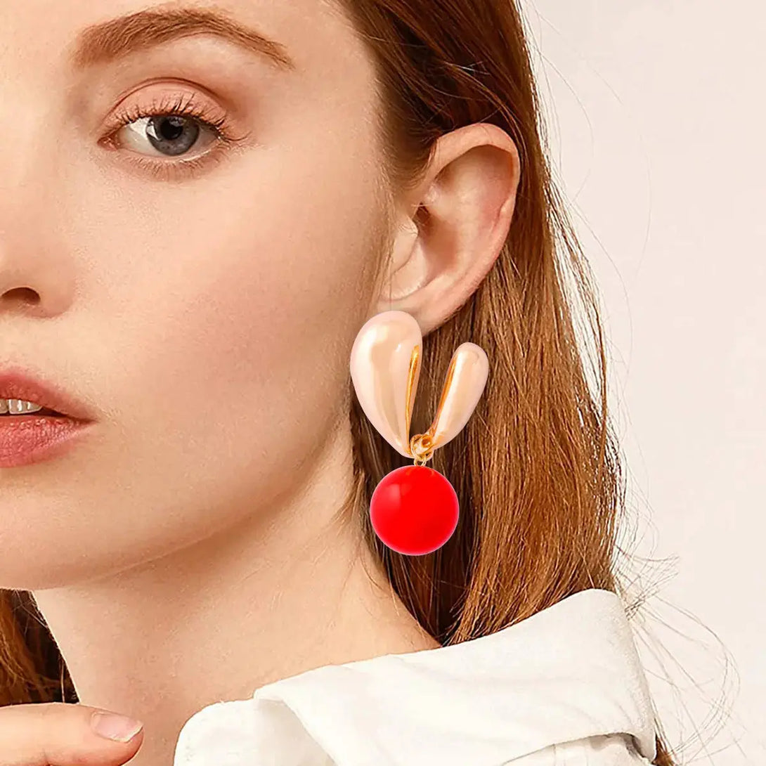Lovcia Whimsical Bunny Charm Alloy Earrings for Women-Earrings-Red-One Size-Red