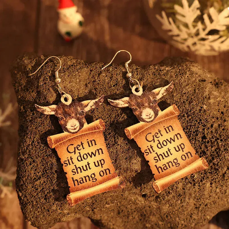 Lovcia Whimsical Donkey Letter Wood & Alloy Dangle Earrings for Women-Earrings-Camel-One Size-Camel