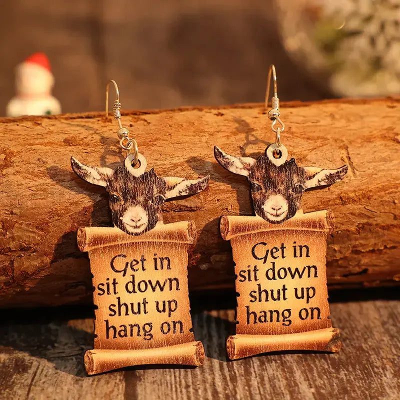Lovcia Whimsical Donkey Letter Wood & Alloy Dangle Earrings for Women-Earrings-Camel-One Size-Camel
