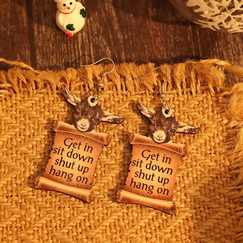 Lovcia Whimsical Donkey Letter Wood & Alloy Dangle Earrings for Women-Earrings-Camel-One Size-Camel