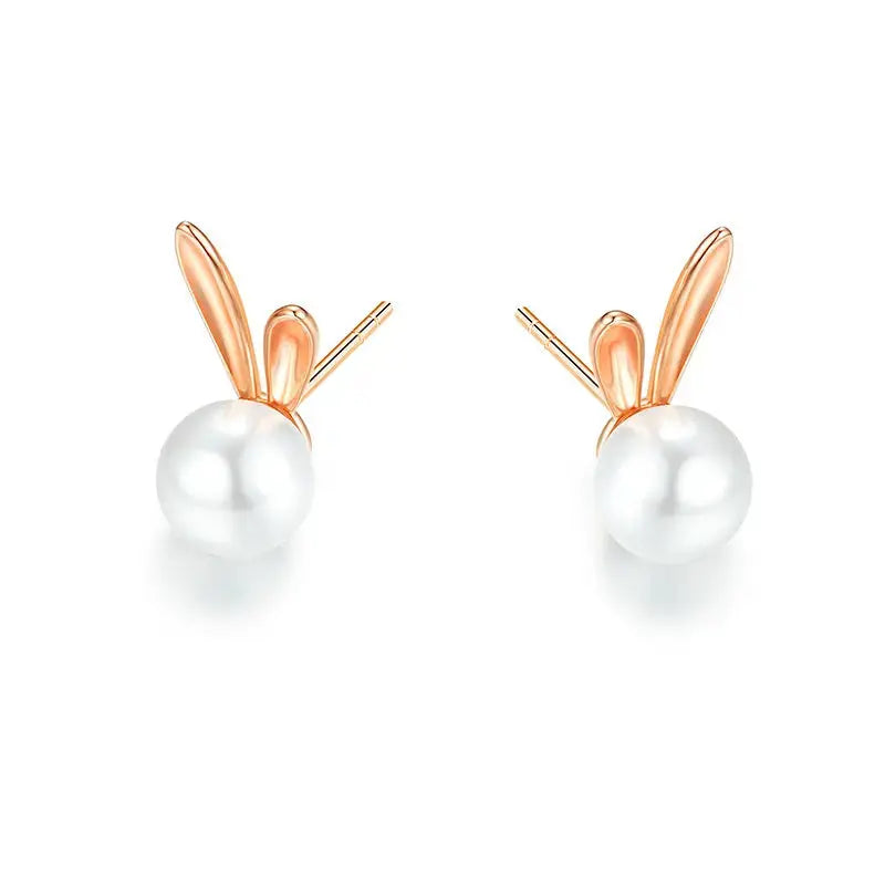 Lovcia Whimsical Zodiac Hoppers S925 Sterling Silver Rabbit Pearl Stud Earrings-Earrings-Rose Gold-Rose Gold