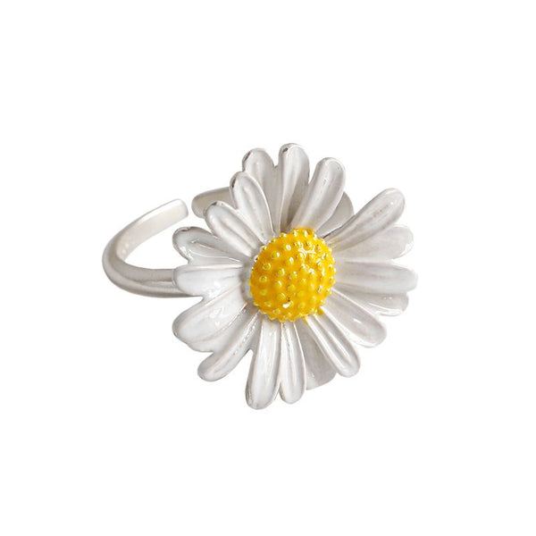 Lovcia White Daisy Adjustable Ring in 925 Sterling Silver-Rings-