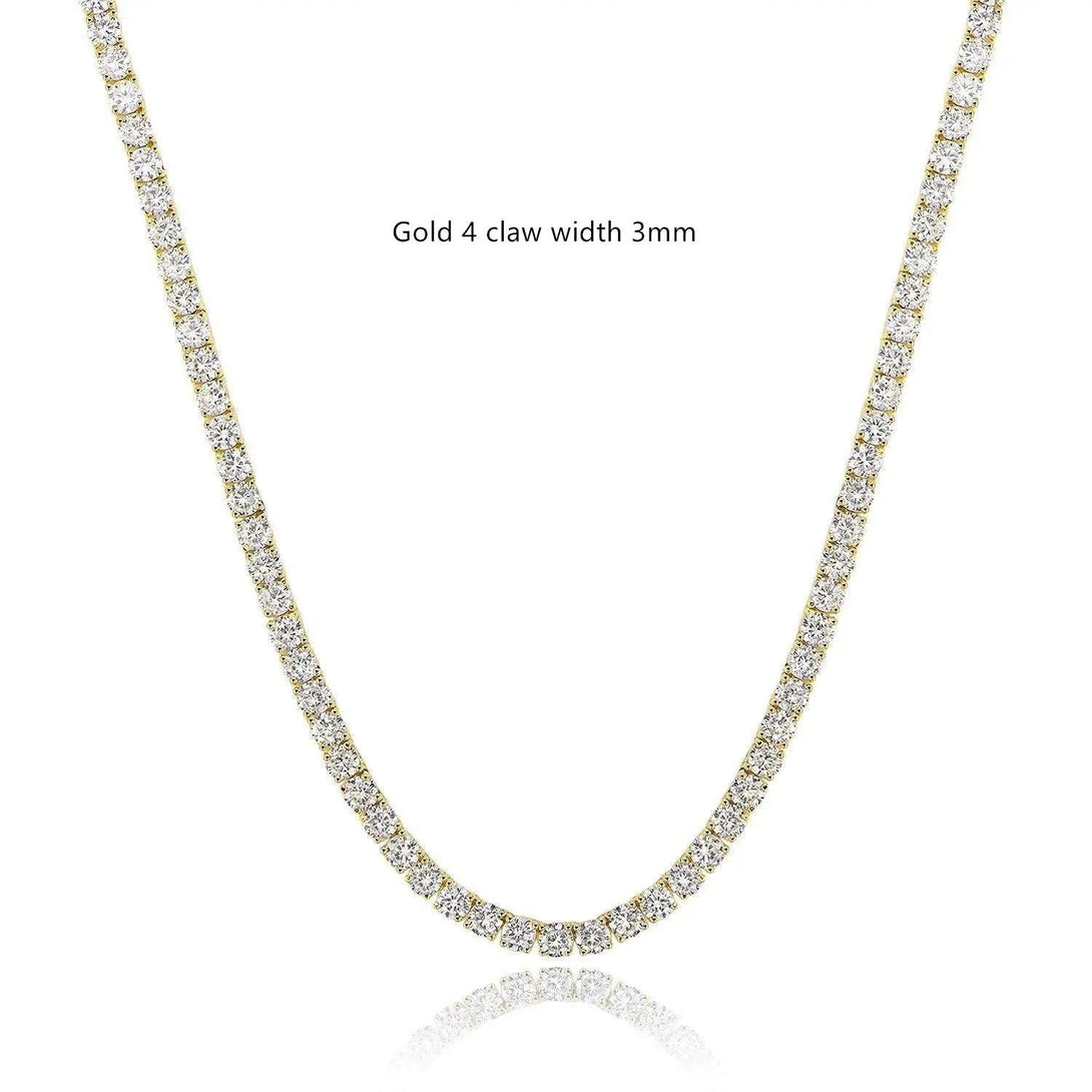 Lovcia White Gold Plated 4-claw Zircon Tennis Necklace Fashion Jewellery for Women-Necklaces-Gold 4 Claw Width 3mm-Necklace 16IN Length 40cm-Gold 4 Claw Width 3mm