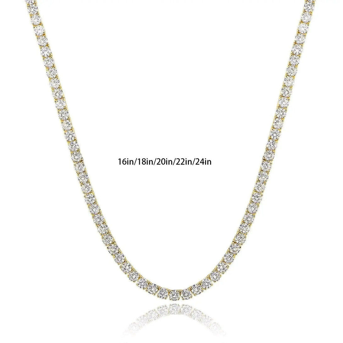 Lovcia White Gold Plated 4-claw Zircon Tennis Necklace Fashion Jewellery for Women-Necklaces-Gold 4 Claw Width 6mm-Necklace 16IN Length 40cm-Gold 4 Claw Width 6mm