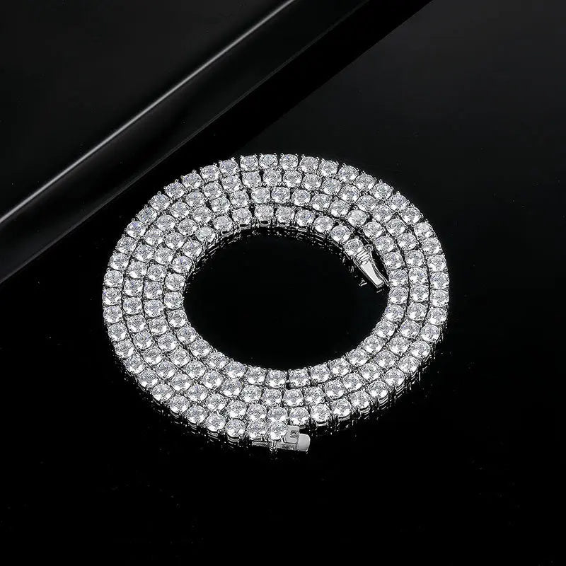 Lovcia White Gold Plated 4-claw Zircon Tennis Necklace Fashion Jewellery for Women-Necklaces-Platinum 4 Claw Width 2mm-Necklace 16IN Length 40cm-Platinum 4 Claw Width 2mm