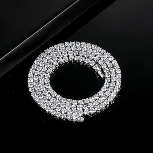 Lovcia White Gold Plated 4-claw Zircon Tennis Necklace Fashion Jewellery for Women-Necklaces-Platinum 4 Claw Width 2mm-Necklace 16IN Length 40cm-Platinum 4 Claw Width 2mm