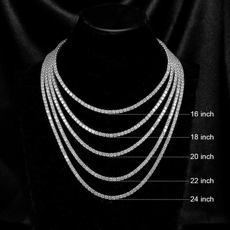 Lovcia White Gold Plated 4-claw Zircon Tennis Necklace Fashion Jewellery for Women-Necklaces-Platinum 4 Claw Width 2mm-Necklace 16IN Length 40cm-Platinum 4 Claw Width 2mm