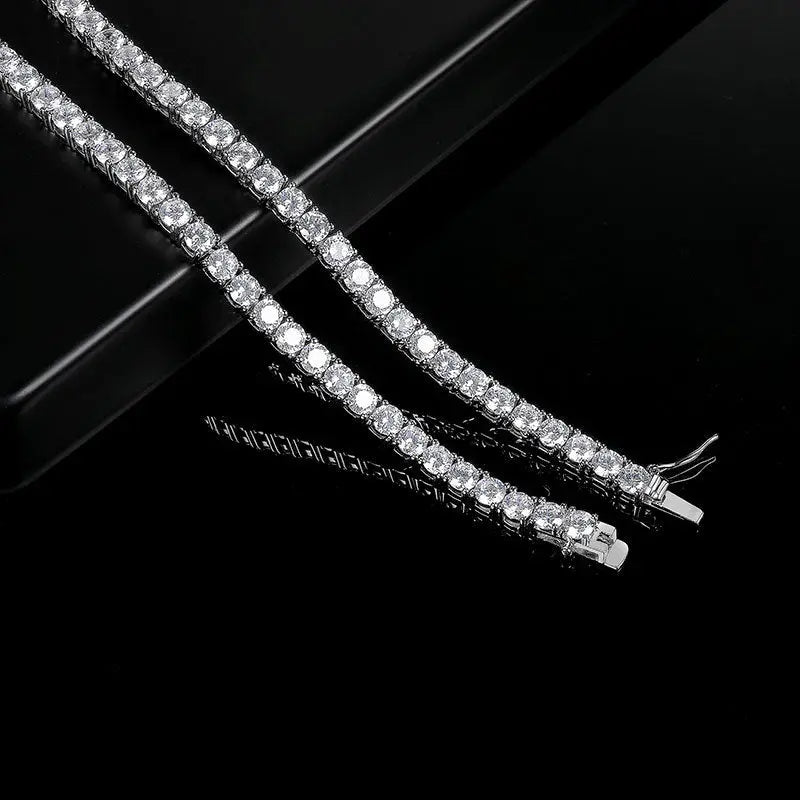 Lovcia White Gold Plated 4-claw Zircon Tennis Necklace Fashion Jewellery for Women-Necklaces-Platinum 4 Claw Width 2mm-Necklace 16IN Length 40cm-Platinum 4 Claw Width 2mm