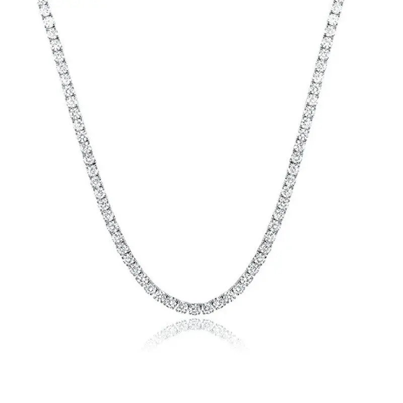 Lovcia White Gold Plated 4-claw Zircon Tennis Necklace Fashion Jewellery for Women-Necklaces-Platinum 4 Claw Width 2mm-Necklace 16IN Length 40cm-Platinum 4 Claw Width 2mm