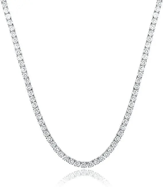 Lovcia White Gold Plated 4-claw Zircon Tennis Necklace Fashion Jewellery for Women-Necklaces-Platinum 4 Claw Width 2mm-Necklace 16IN Length 40cm-Platinum 4 Claw Width 2mm