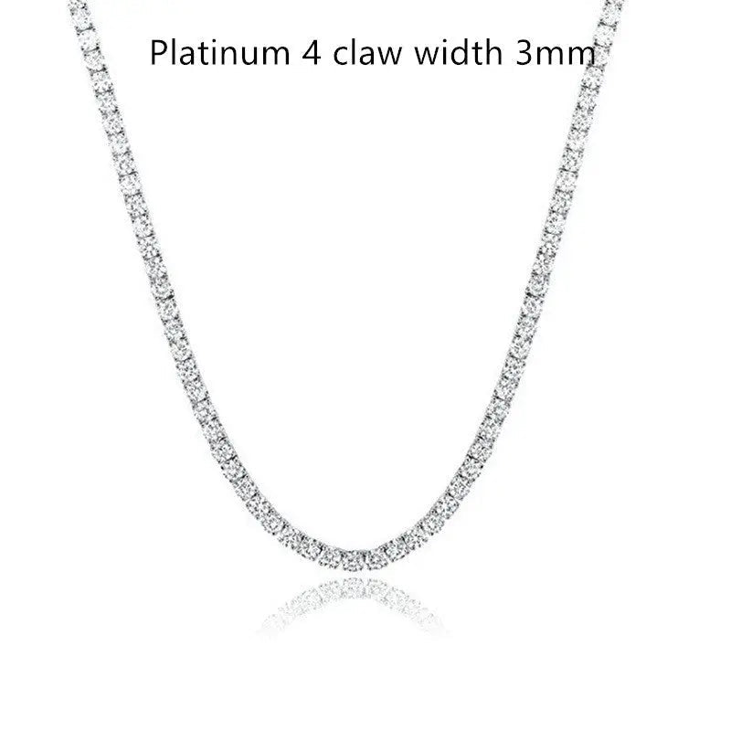 Lovcia White Gold Plated 4-claw Zircon Tennis Necklace Fashion Jewellery for Women-Necklaces-Platinum 4 Claw Width 3mm-Necklace 16IN Length 40cm-Platinum 4 Claw Width 3mm
