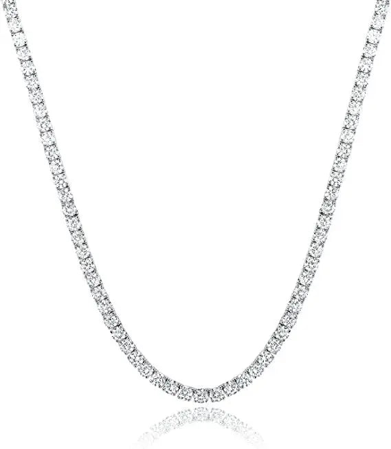 Lovcia White Gold Plated 4-claw Zircon Tennis Necklace Fashion Jewellery for Women-Necklaces-Platinum 4 Claw Width 4mm-Necklace 16IN Length 40cm-Platinum 4 Claw Width 4mm