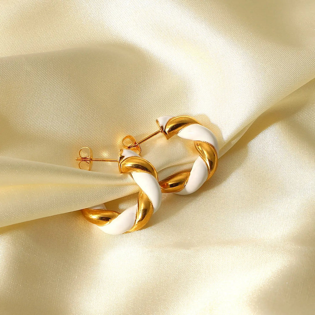 Lovcia White Gold Twisted C-Shaped Hoop Earrings for Women-Earrings-Gold-Gold