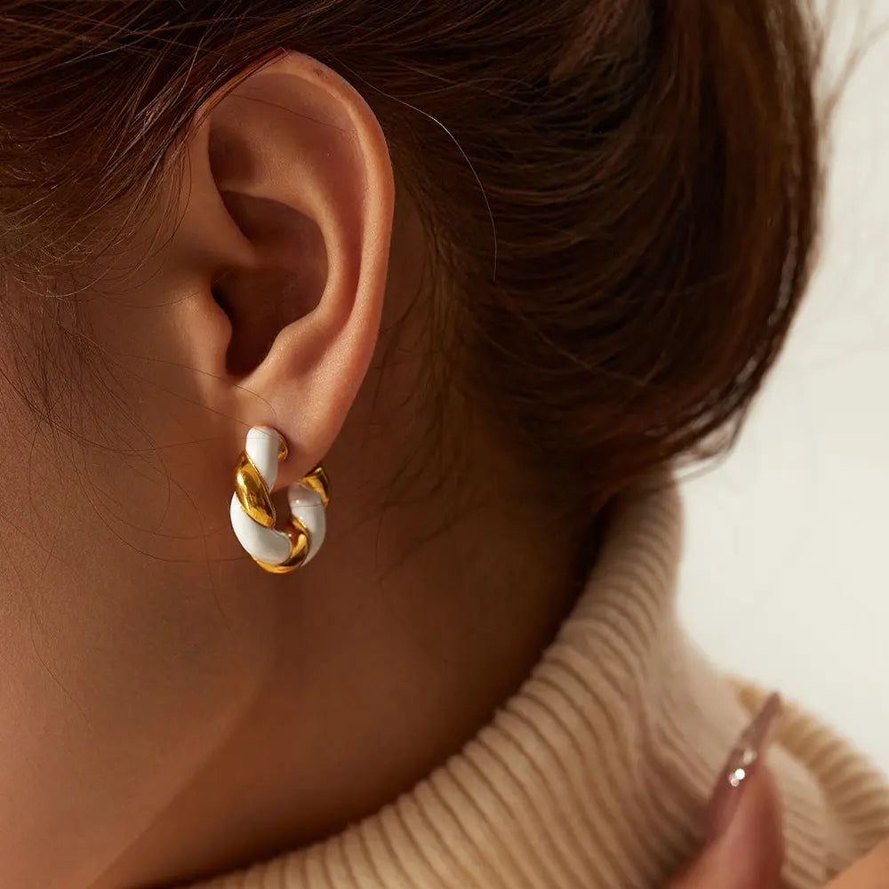 Lovcia White Gold Twisted C-Shaped Hoop Earrings for Women-Earrings-Gold-Gold
