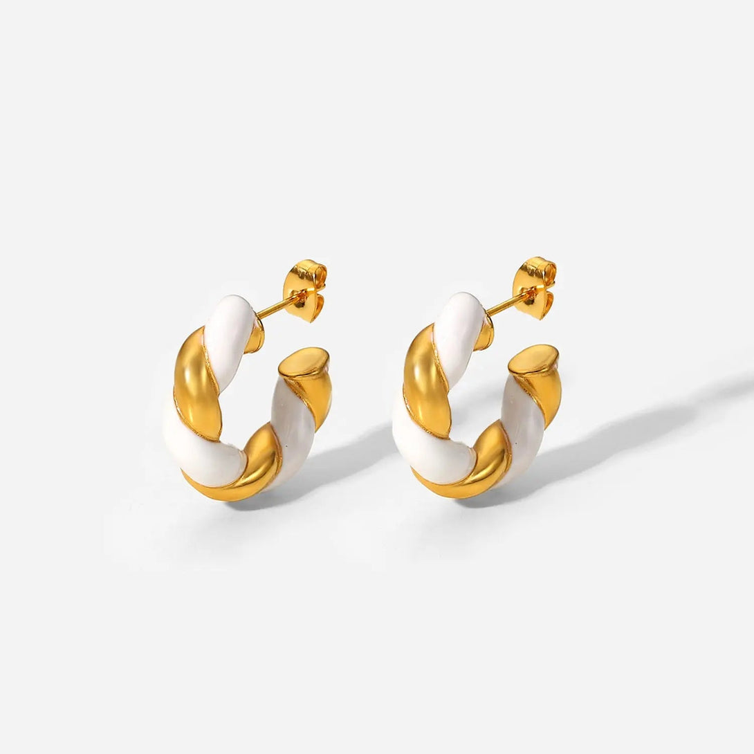 Lovcia White Gold Twisted C-Shaped Hoop Earrings for Women-Earrings-Gold-Gold