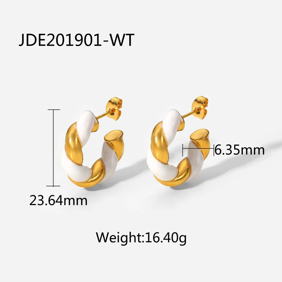 Lovcia White Gold Twisted C-Shaped Hoop Earrings for Women-Earrings-Gold-Gold