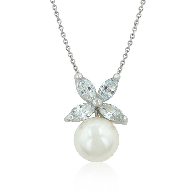 Lovcia White Pearl Butterfly Pendant with Platinum Luster-Pendants-