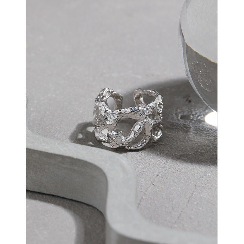 Lovcia Wide 925 Sterling Silver Adjustable Open Ring-Rings-Rhodium-
