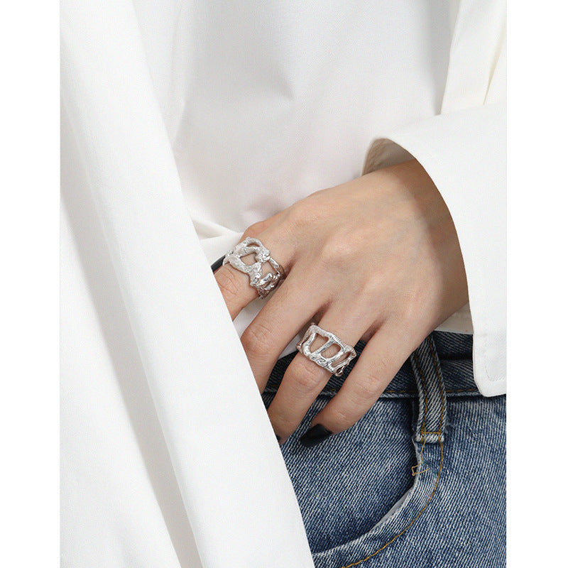 Lovcia Wide 925 Sterling Silver Adjustable Open Ring-Rings-Rhodium-