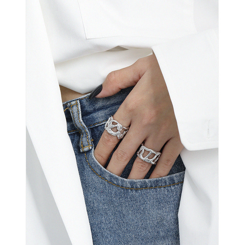 Lovcia Wide 925 Sterling Silver Adjustable Open Ring-Rings-Rhodium-