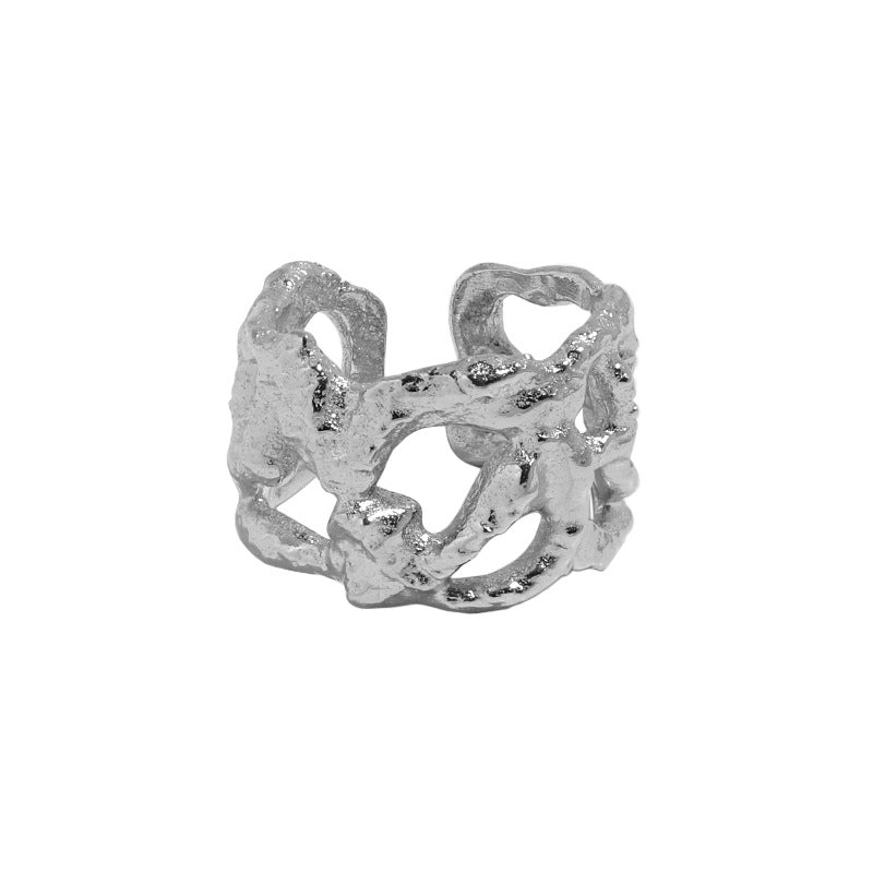 Lovcia Wide 925 Sterling Silver Adjustable Open Ring-Rings-Rhodium-